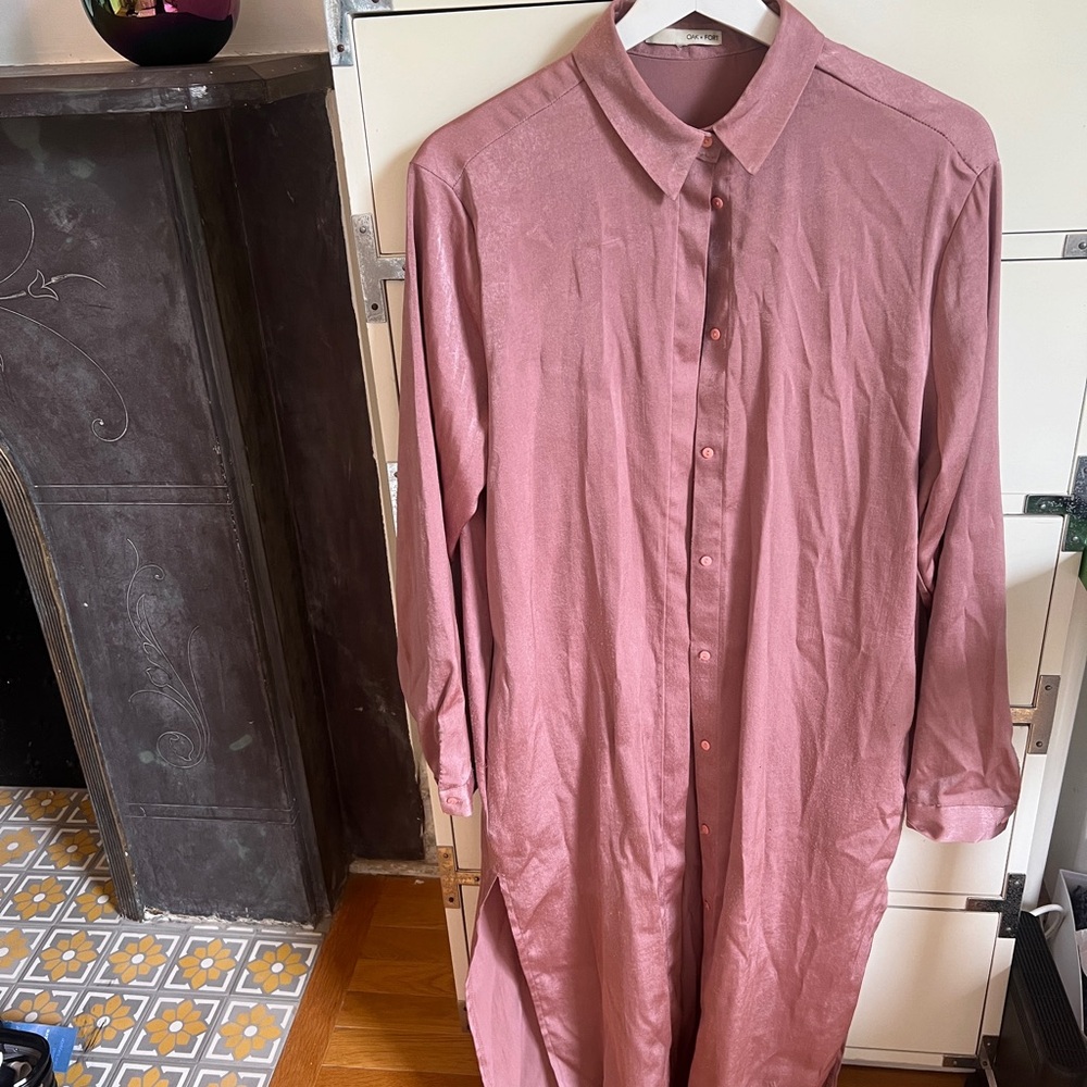 Pink Button-Up Long Shirt Dress